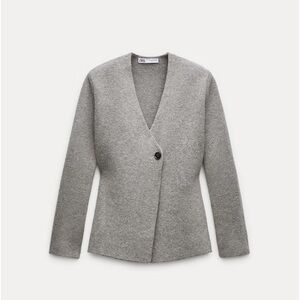 Wool blend peplum knit blazer